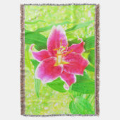  Diep Roze Stargazer Lily op Lime Green Deken (Voorkant Verticaal)