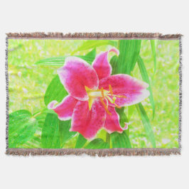  Diep Roze Stargazer Lily op Lime Green Deken