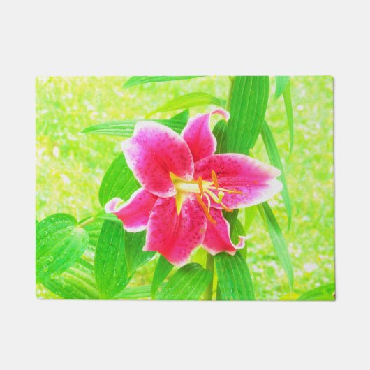  Diep Roze Stargazer Lily op Lime Green Deurmat (Voorkant)