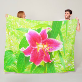  Diep Roze Stargazer Lily op Lime Green Fleece Deken