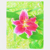  Diep Roze Stargazer Lily op Lime Green Fleece Deken (Voorkant)