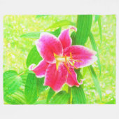 Diep Roze Stargazer Lily op Lime Green Fleece Deken (Voorkant (Horizontaal))