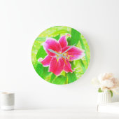  Diep Roze Stargazer Lily op Lime Green Grote Klok (Huis)
