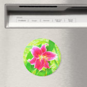  Diep Roze Stargazer Lily op Lime Green Magneet (Insitu (Vaatwasser))