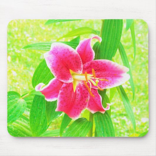  Diep Roze Stargazer Lily op Lime Green Muismat (Voorkant)