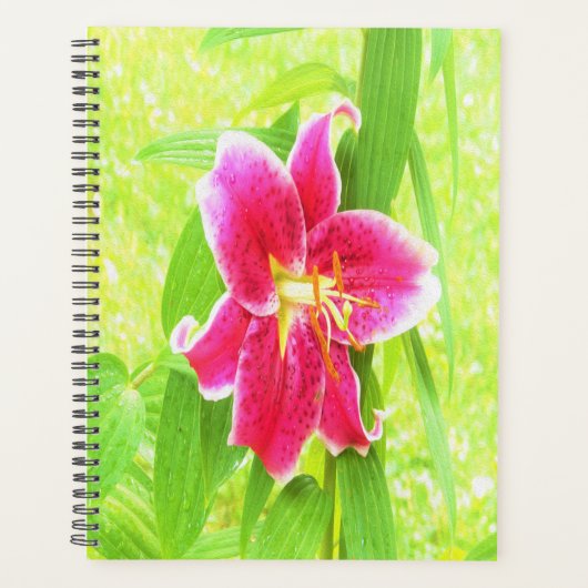  Diep Roze Stargazer Lily op Lime Green Planner (Voorkant)