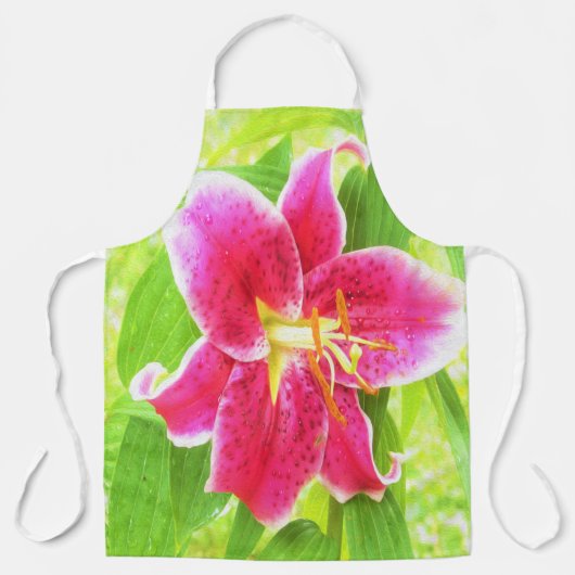  Diep Roze Stargazer Lily op Lime Green Schort (Voorkant)