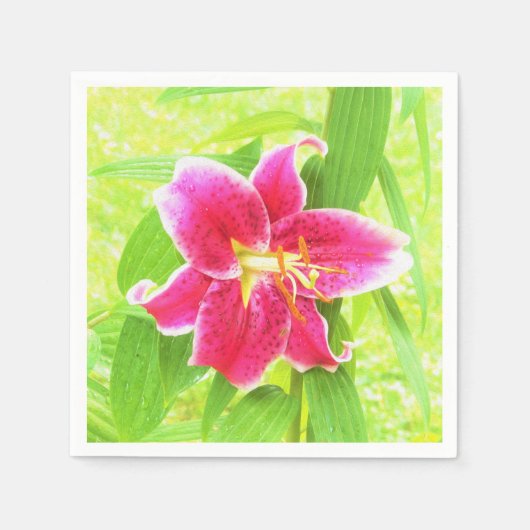  Diep Roze Stargazer Lily op Lime Green Servet (Voorkant)