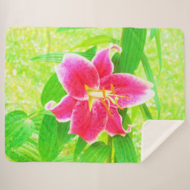  Diep Roze Stargazer Lily op Lime Green Sherpa Deken