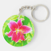  Diep Roze Stargazer Lily op Lime Green Sleutelhanger (Achterkant)