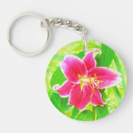  Diep Roze Stargazer Lily op Lime Green Sleutelhanger