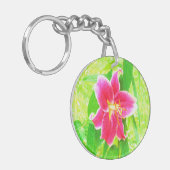  Diep Roze Stargazer Lily op Lime Green Sleutelhanger (Voorkant Links)