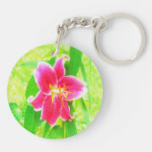  Diep Roze Stargazer Lily op Lime Green Sleutelhanger (Achterkant)