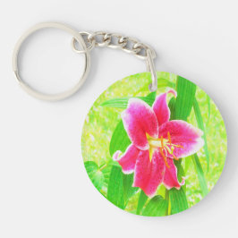  Diep Roze Stargazer Lily op Lime Green Sleutelhanger