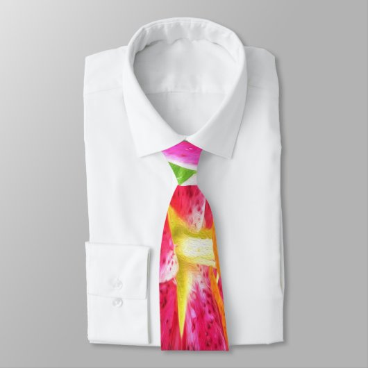 Diep Roze Stargazer Lily op Lime Green Stropdas (Gebonden)
