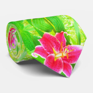  Diep Roze Stargazer Lily op Lime Green Stropdas