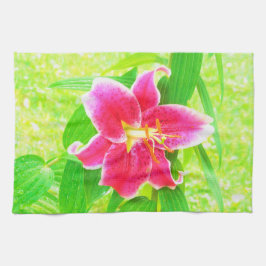  Diep Roze Stargazer Lily op Lime Green Theedoek