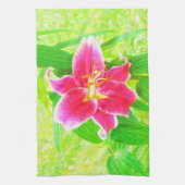  Diep Roze Stargazer Lily op Lime Green Theedoek (Verticaal)