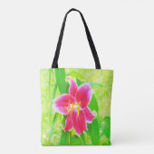  Diep Roze Stargazer Lily op Lime Green Tote Bag (Achterkant)