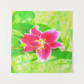  Diep Roze Stargazer Lily op Lime Green Wandkleed (Voorkant (horizontaal))