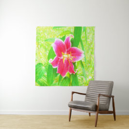  Diep Roze Stargazer Lily op Lime Green Wandkleed