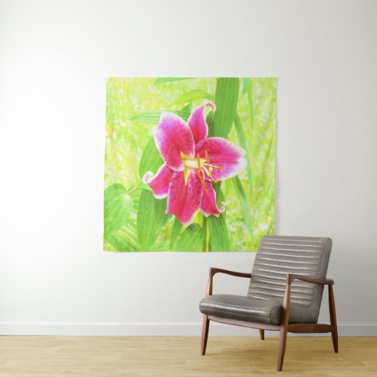  Diep Roze Stargazer Lily op Lime Green Wandkleed (In situ)