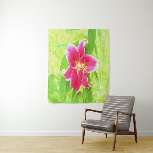  Diep Roze Stargazer Lily op Lime Green Wandkleed (In situ)