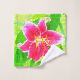  Diep Roze Stargazer Lily op Lime Green Washandje