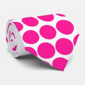 Diep Roze Stippen Modern Wit Stropdas (Opgerold)