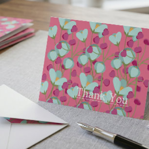 Diep Roze Teal Bloemige Aangepaste Briefpapier Bed Bedankkaart