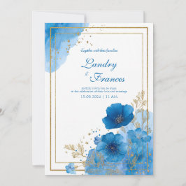 Diep saffierblauw goud folie aquarel bloemmotief kaart