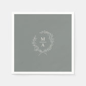 Diep Sage Simple Elegant Laurel Wreatmonogram Servet (Voorkant)