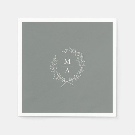 Diep Sage Simple Elegant Laurel Wreatmonogram Servet (Voorkant)