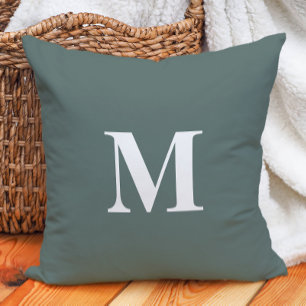 Diep Saliegroen Wit Monogram Kussen