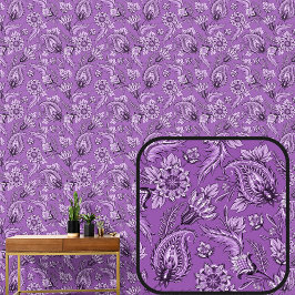 Diep schemerpaarse bloemrijke paisley elegante behang