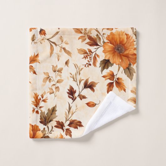Diep Sinaasappel Amber  Bloemen Herfstpatroon Bad Handdoek (Wasdoekje)