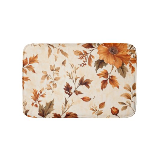 Diep Sinaasappel Amber Bloemen Herfstpatroon Badmat (Voorkant)