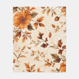 Diep Sinaasappel Amber  Bloemen Herfstpatroon Fleece Deken