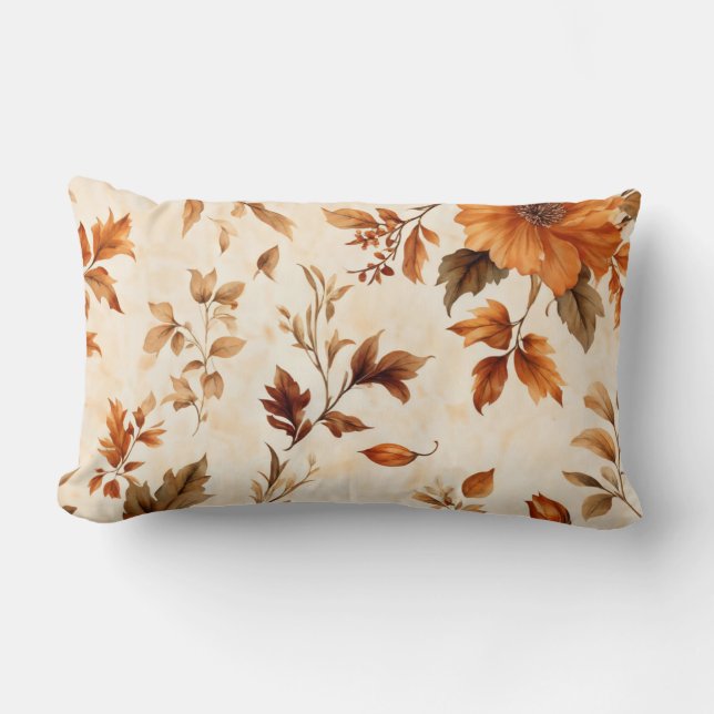 Diep Sinaasappel Amber  Bloemen Herfstpatroon Kussen (Voorkant)