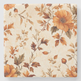 Diep Sinaasappel Amber  Bloemen Herfstpatroon Stenen Onderzetter