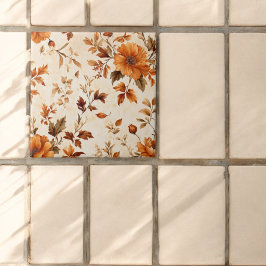 Diep Sinaasappel Amber  Bloemen Herfstpatroon Tegeltje