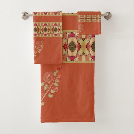 Diep sinaasappel met bloemen bad handdoek (Insitu)