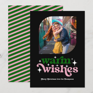 Diep Smaragd & Blush Modern Retro Kerst Foto Feestdagenkaart