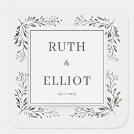 Diep smaragdgroen bladwerk minimalistische witte l vierkante sticker