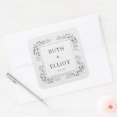 Diep smaragdgroen bladwerk minimalistische witte l vierkante sticker (Envelop)