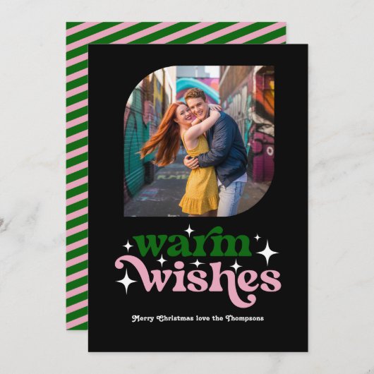 Diep smaragdgroen & blozend moderne retro kerstfot feestdagenkaart (Voorkant / Achterkant)