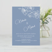 Diep Stof Blauw Witte Bloemige Bruiloft Kaart (Staand voorkant)