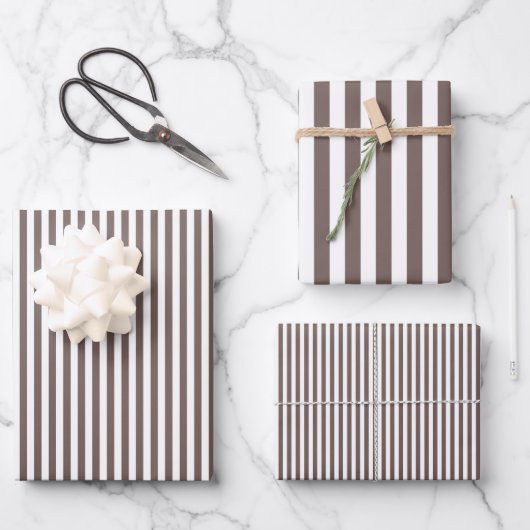 Diep Taupe & Witte Strepen Inpakpapier Vel (Voorkant)