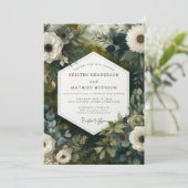 Diep Teal Botanische Bosbruiloft Kaart (Staand voorkant)