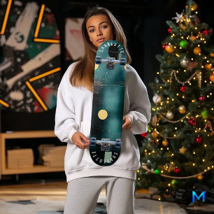Diep Teal en Goud Minimalistische Abstracte Skateb Persoonlijk Skateboard